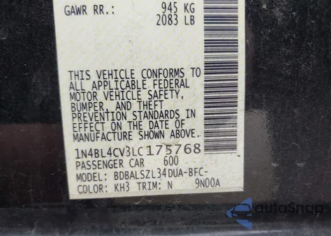 2020 Nissan Altima Sr Fwd z USA, uszkodzony, nr VIN 1N4BL4CV3LC175768